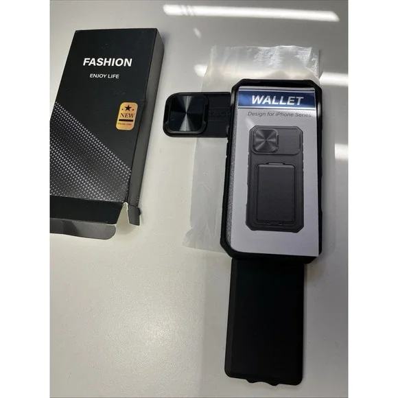 Iphone 16 Pro Case W Card Holder Kickstand Slide Camera Lens Cover 6.3" Blk - Picture 3 of 9